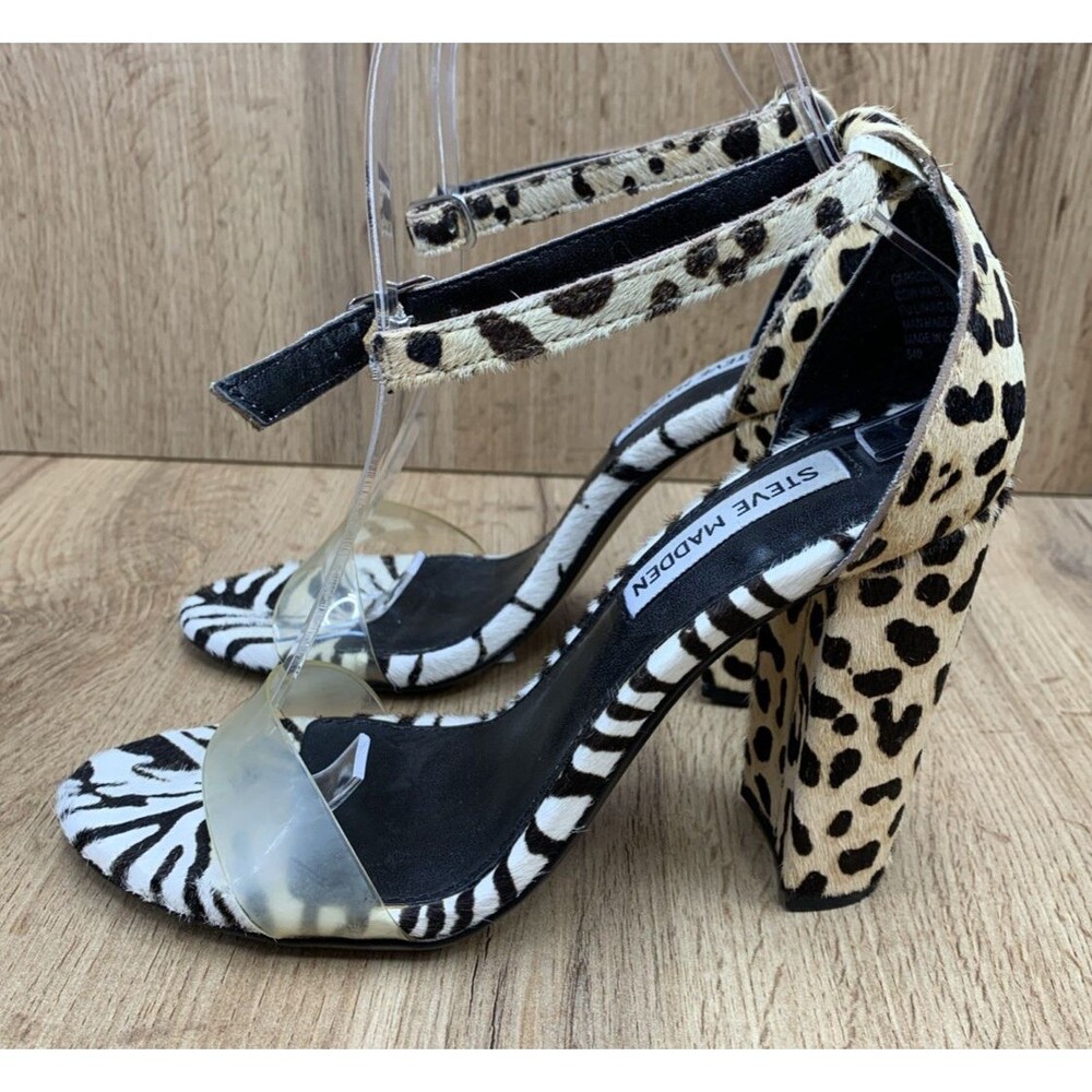 Steve Madden Women's Carrson Leopard Zebra Cow Hair Heels Black White Size 6.5 M - Picture 3 of 15
